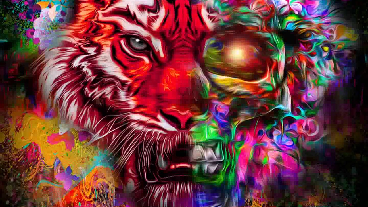 thema live wallpaper,psychedelische kunst,kunst,tiger,felidae,löwe