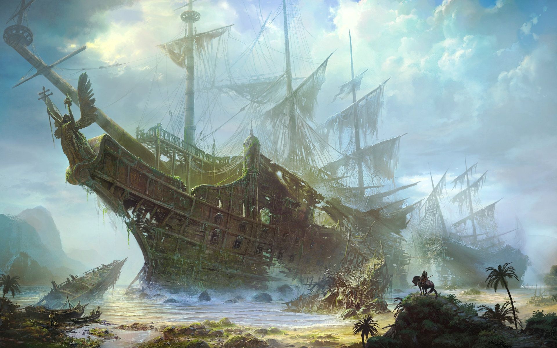 fondo de pantalla de barco pirata,juego de acción y aventura,cg artwork,velero,galeón,primer nivel