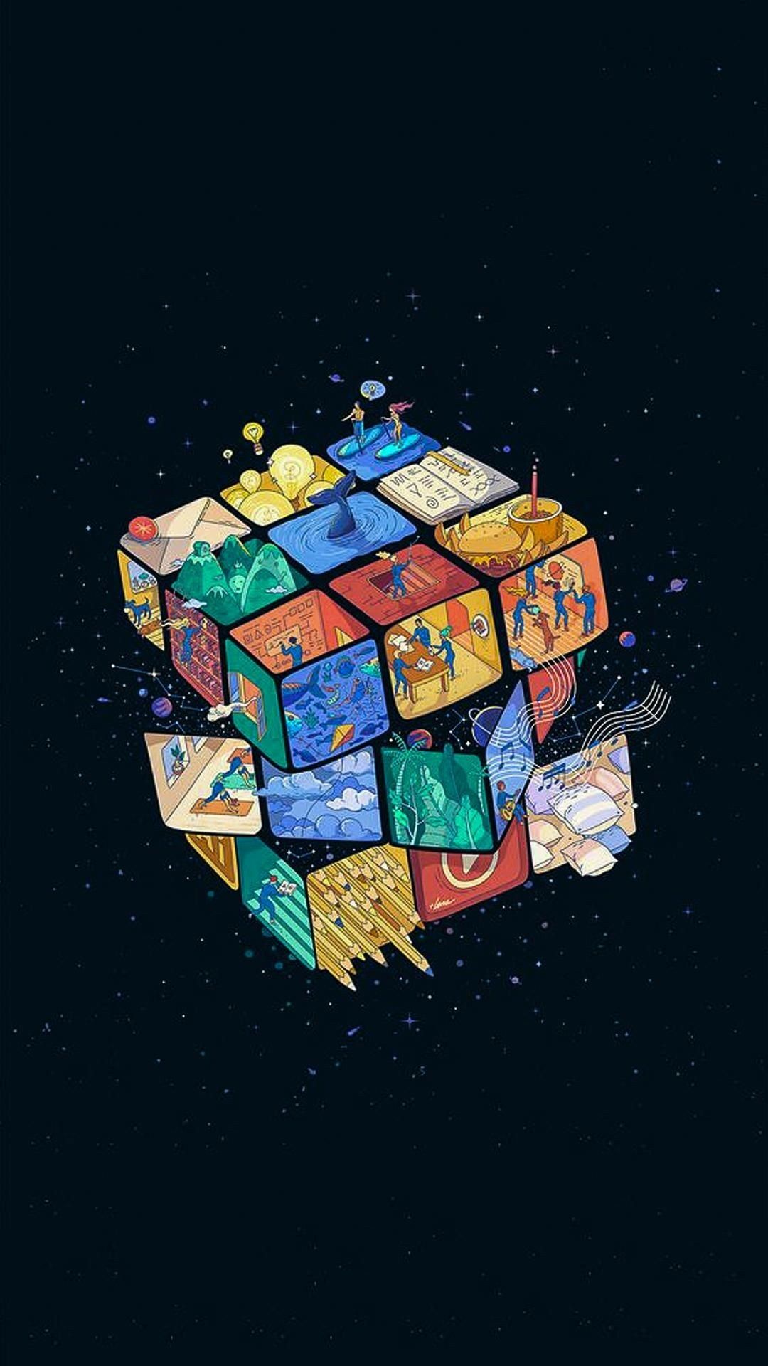 fond d'écran full hd celular,illustration,conception,art,rubik's cube,conception graphique