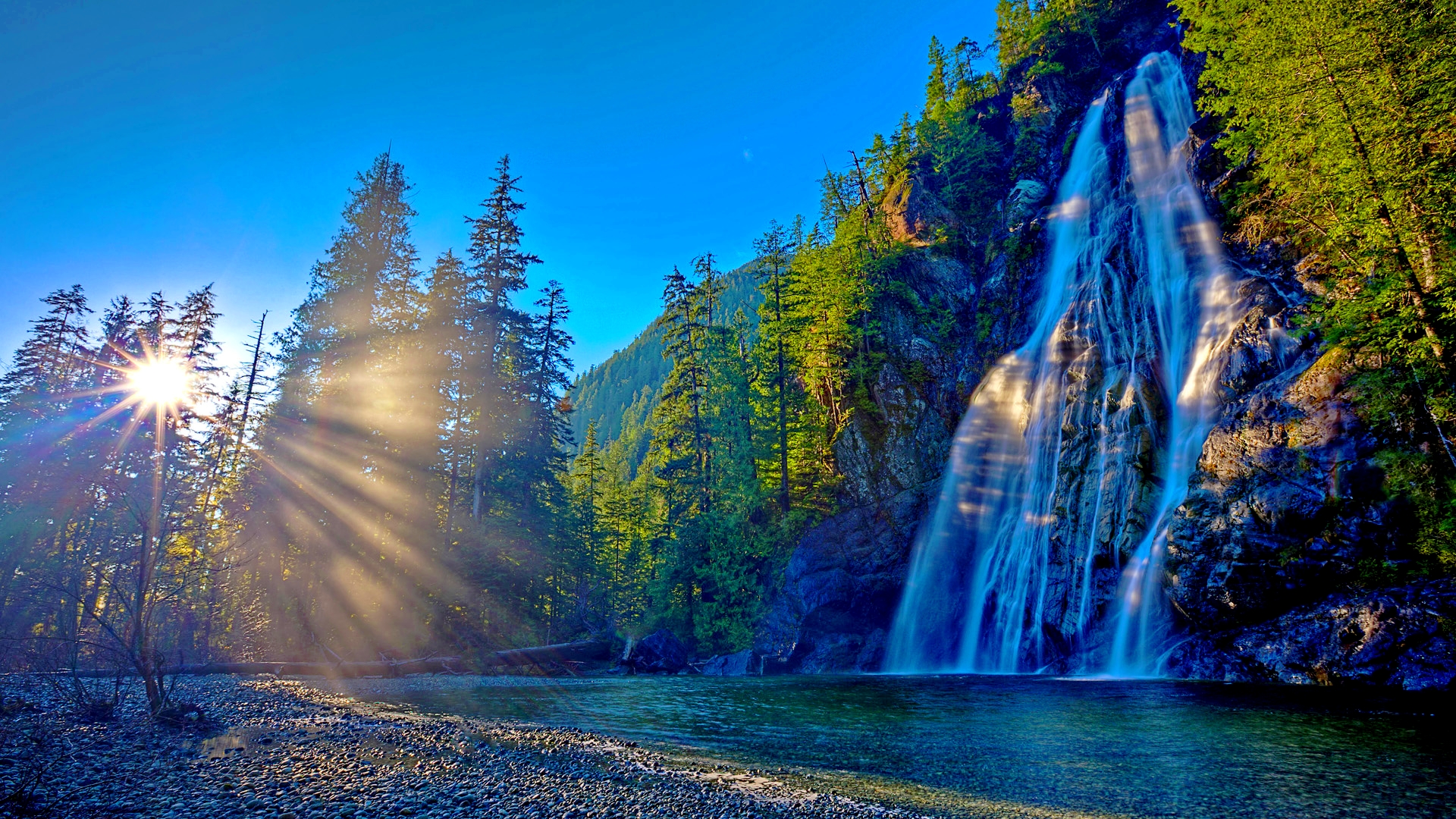 sonnenschein tapete,natürliche landschaft,natur,wasser,blau,wasserfall