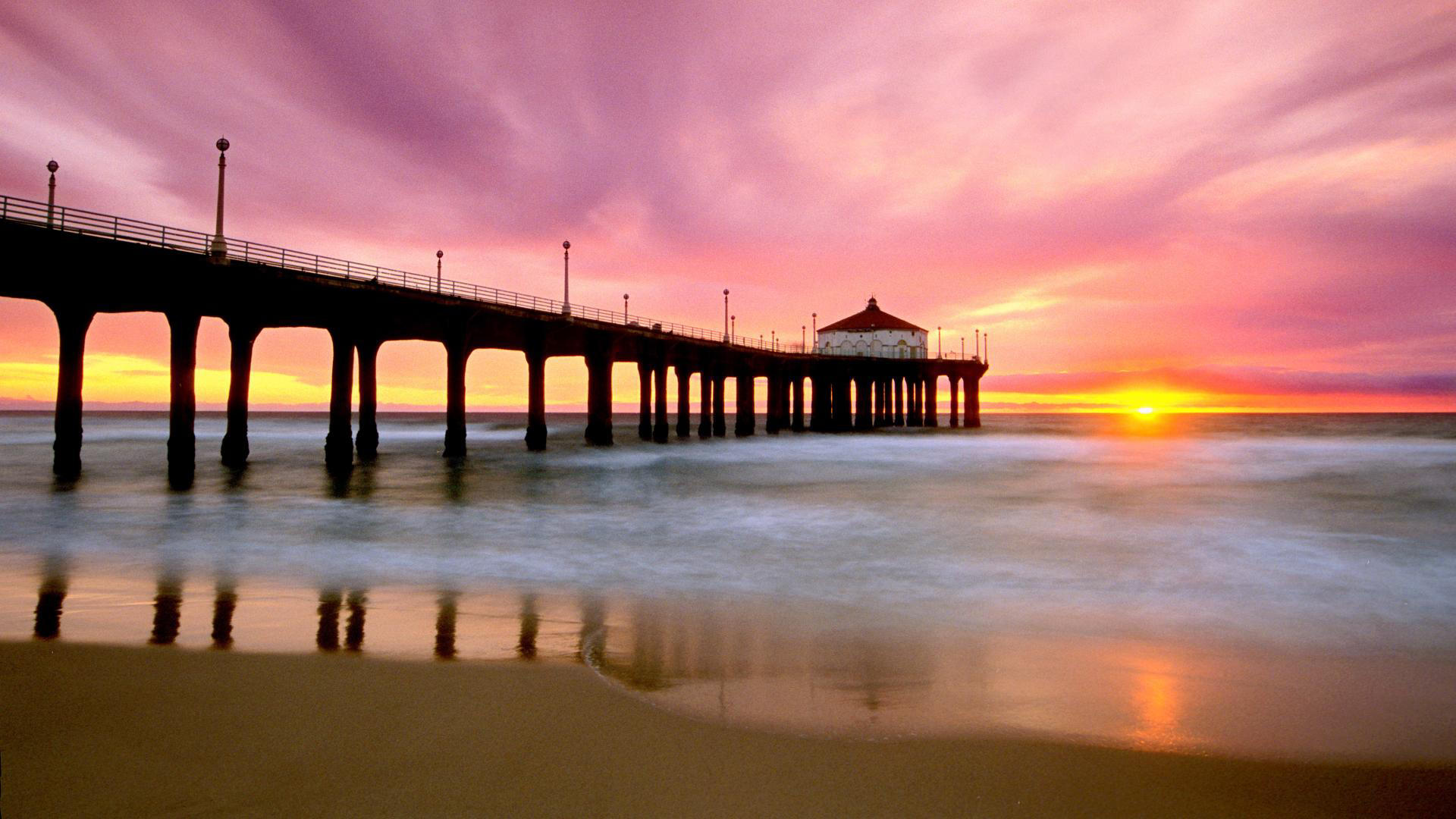 california wallpaper,pier,sky,reflection,dusk,sea