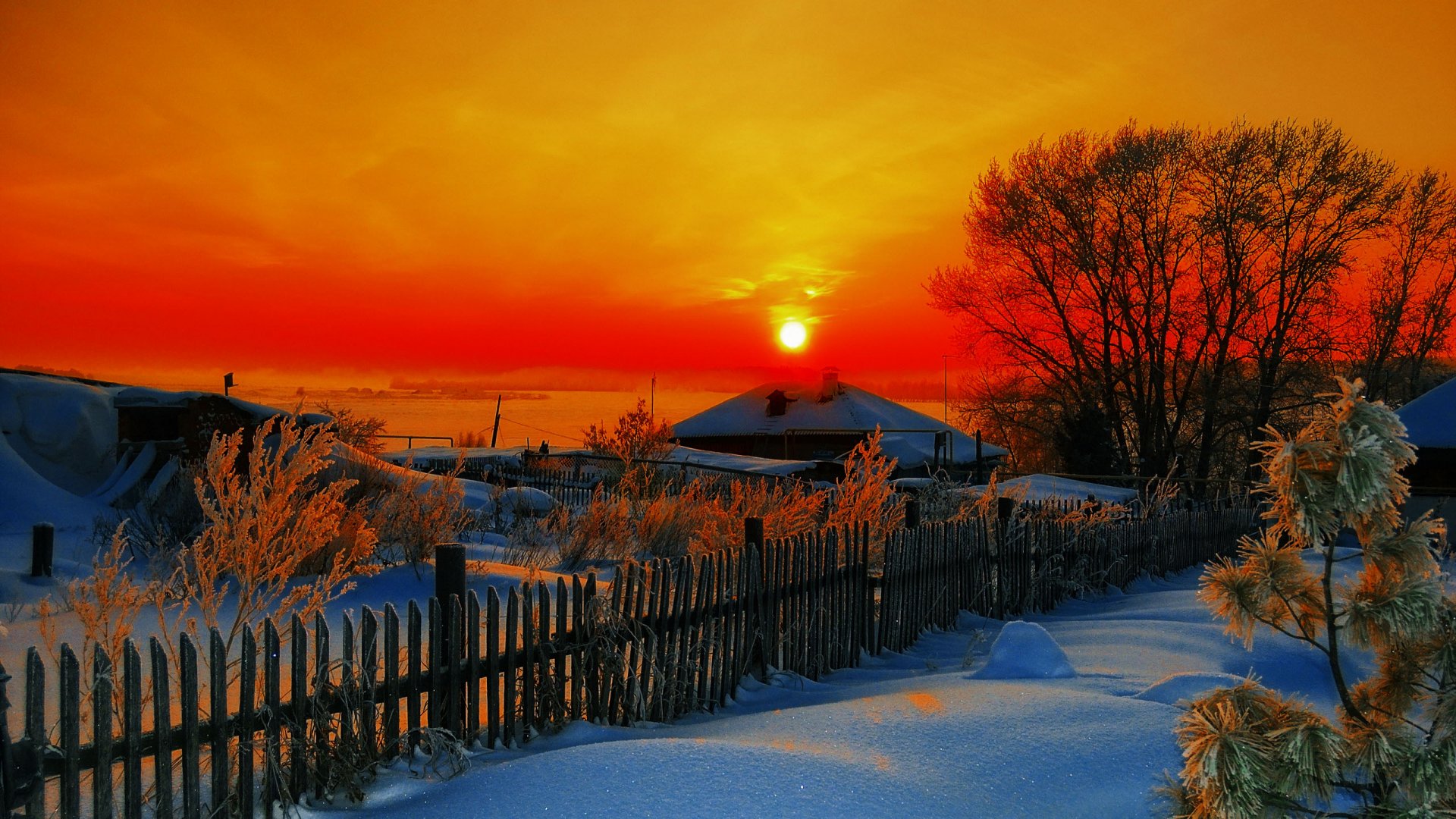 fond d'écran 1920x1080,ciel,neige,la nature,hiver,lever du soleil