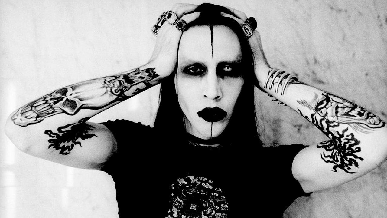 carta da parati marilyn manson,freddo,bianco e nero,tatuaggio,mano,capelli neri