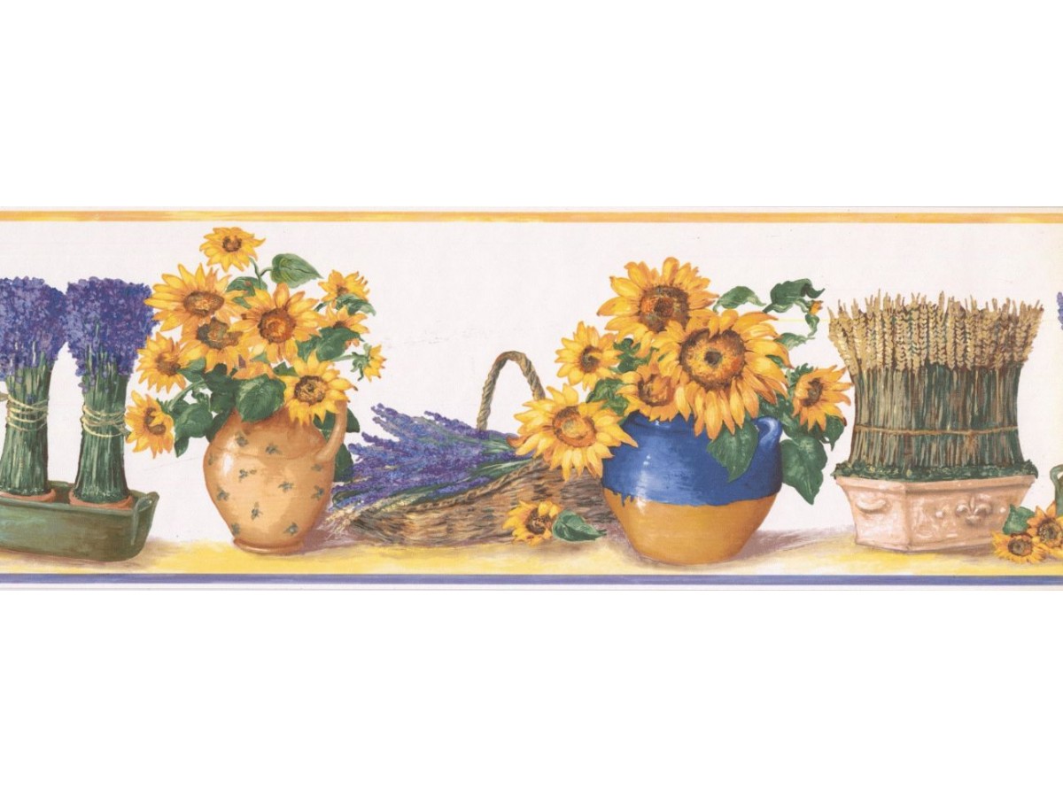 キッチンの壁紙ボーダー,植木鉢,ひまわり,花,黄,工場