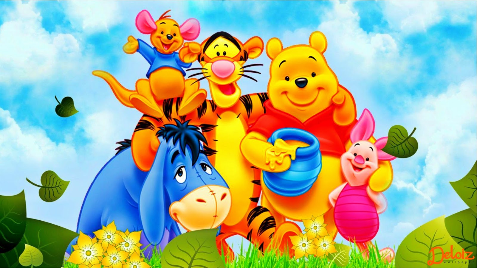 winnie the pooh wallpaper,animated cartoon,cartoon,animation,illustration,happy