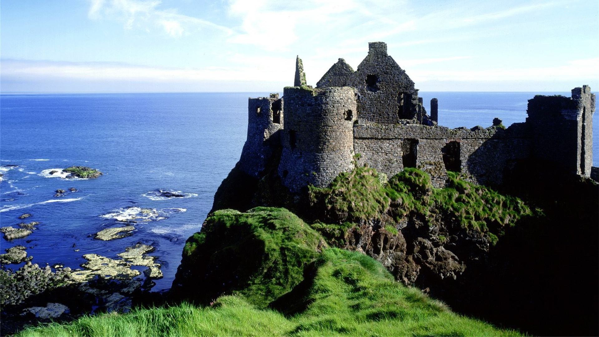 papier peint irlande,château,paysage naturel,falaise,mer,côte