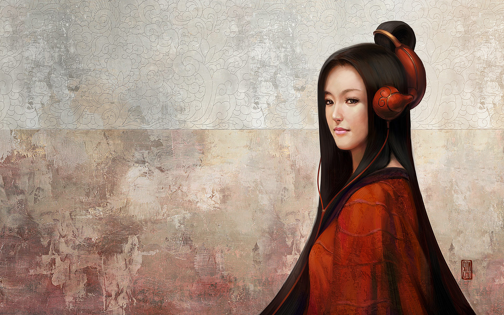 oriental wallpaper,beauty,hairstyle,long hair,art,visual arts