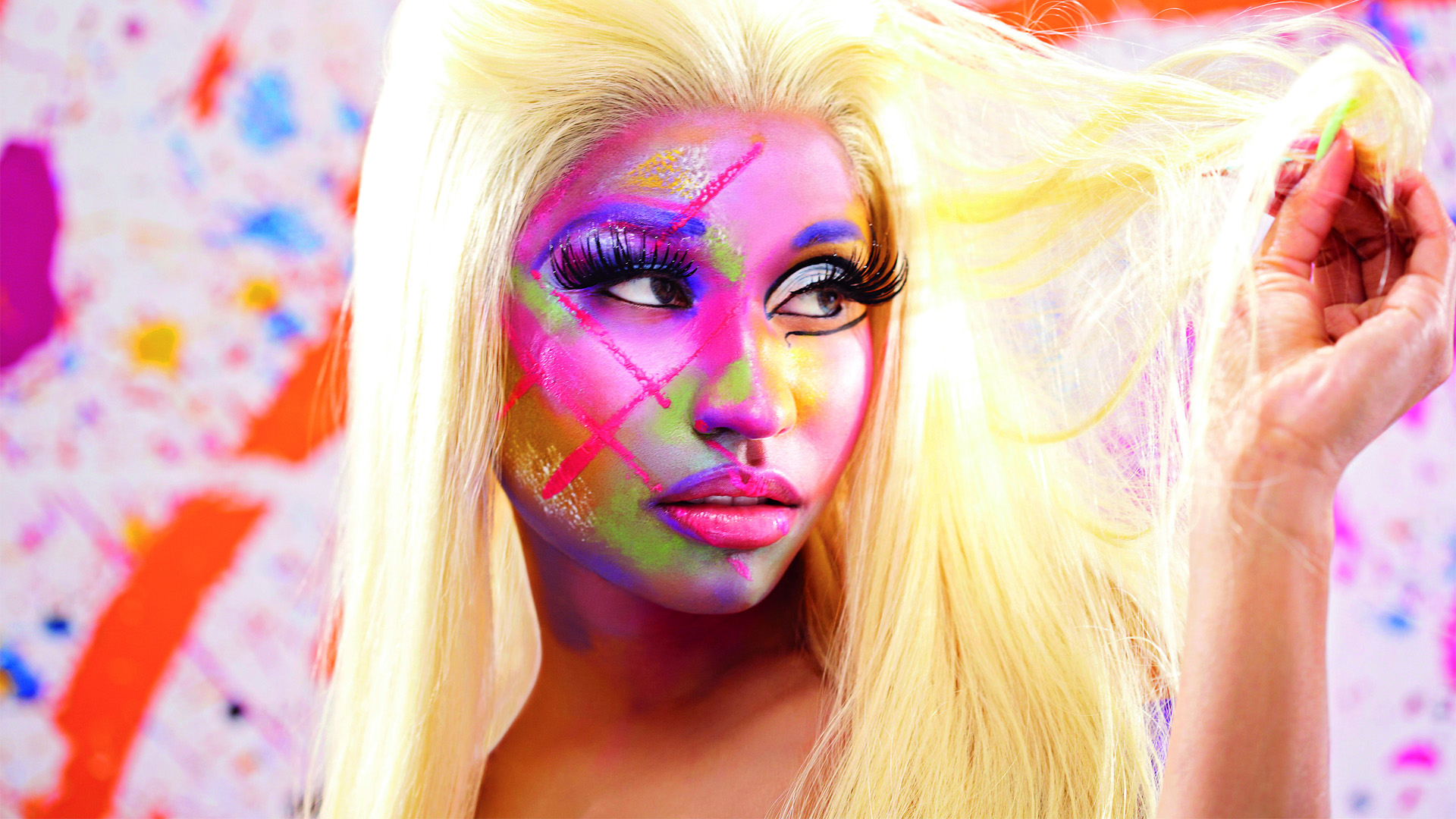 nicki minaj wallpaper,face,hair,pink,beauty,head