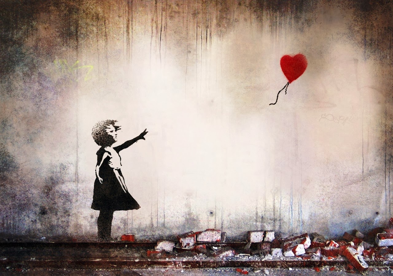 fondo de pantalla de banksy,rojo,amor,globo,arte,ilustración