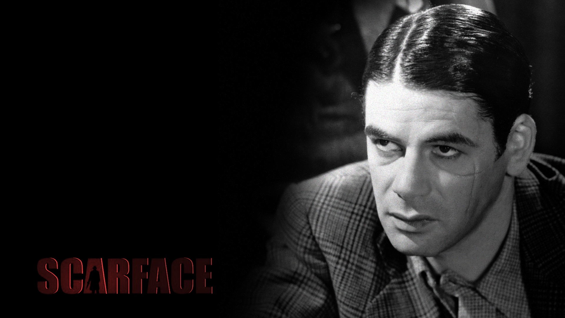 scarface wallpaper,forehead,chin,movie,black and white,photography