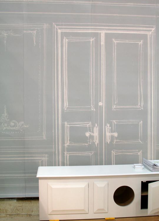 trompe l oeil wallpaper,room,furniture,material property,cupboard,cabinetry