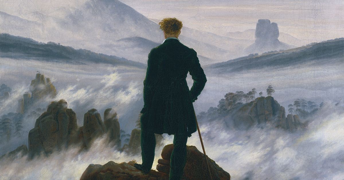 wanderer above the sea of fog wallpaper,atmospheric phenomenon,sky,painting,illustration,mountain