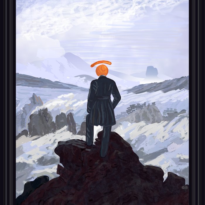 wanderer above the sea of fog wallpaper,painting,mountain,summit,art,illustration
