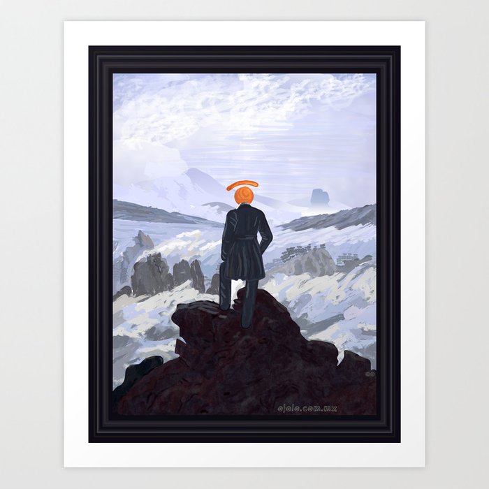 wanderer above the sea of fog wallpaper,picture frame,painting,mountain,art,photography