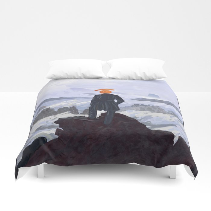 wanderer above the sea of fog wallpaper,bedding,duvet,textile,linens,bed sheet