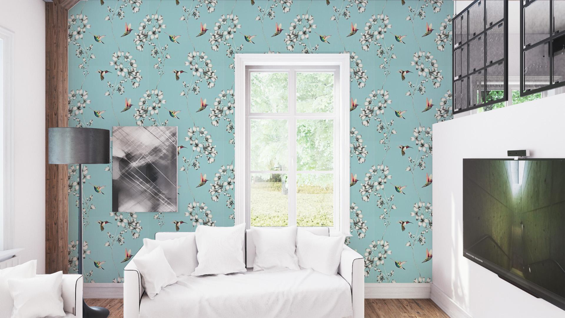amazilia wallpaper,wallpaper,room,wall,interior design,turquoise