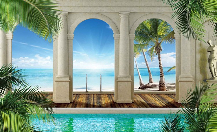 melinera photo wallpaper,property,natural landscape,azure,tree,palm tree