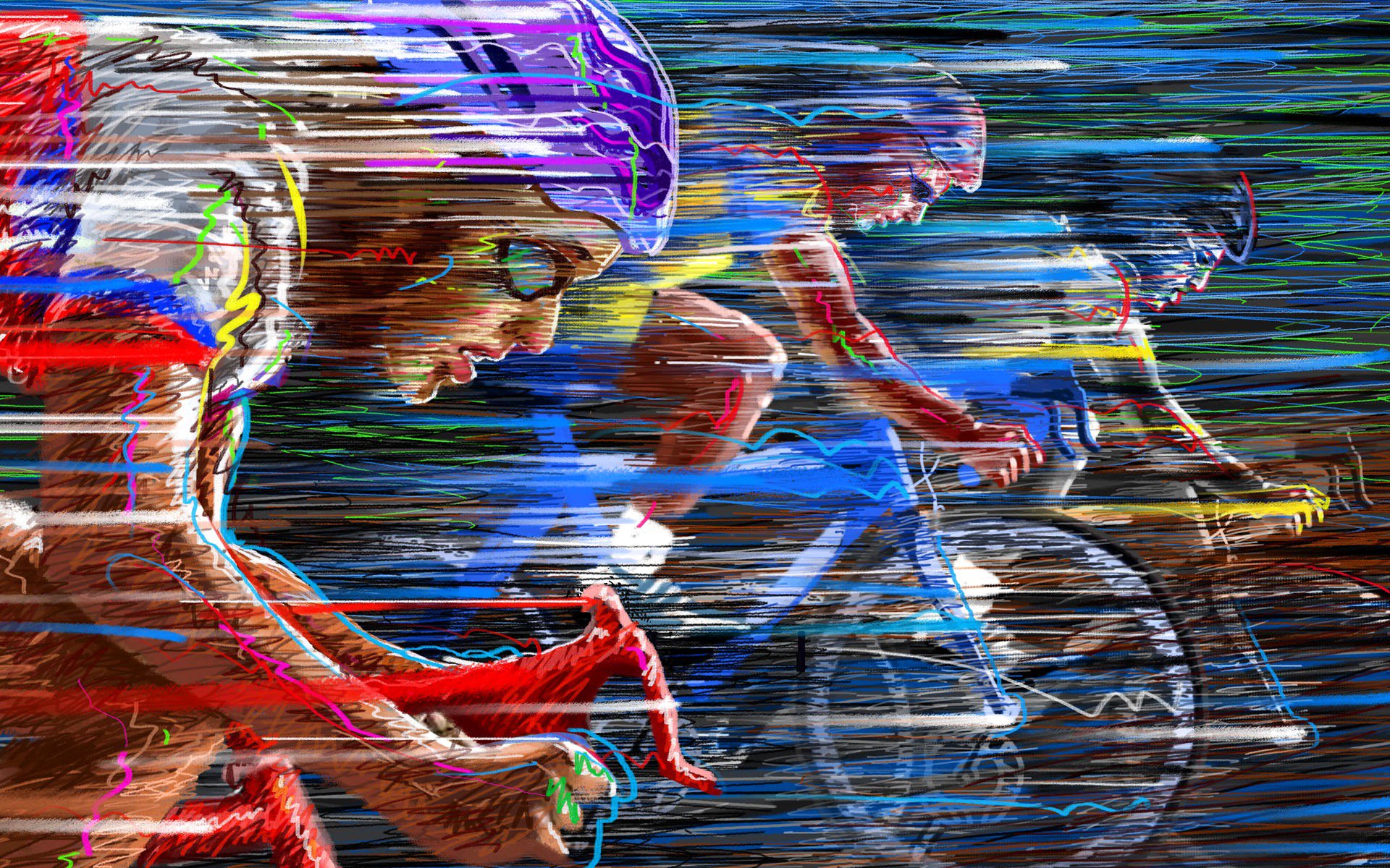 ciclismo wallpaper,reflection,water,art,colorfulness,painting