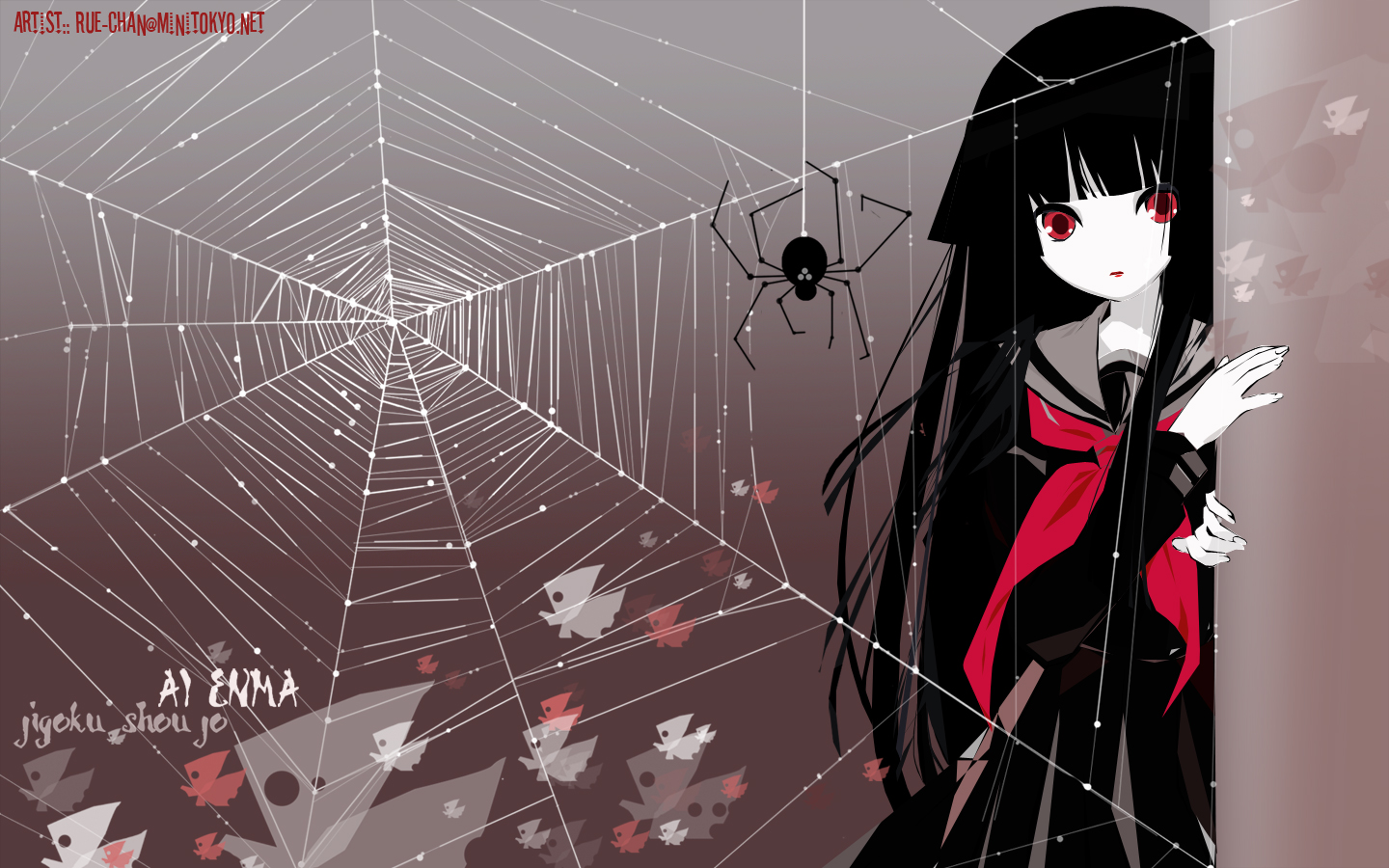 fond wallpaper,anime,spider web,cartoon,black hair,illustration