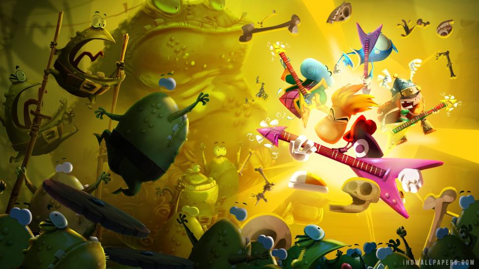 fond d'écran rayman legends,jaune,conception graphique,animation,graphique,dessin animé