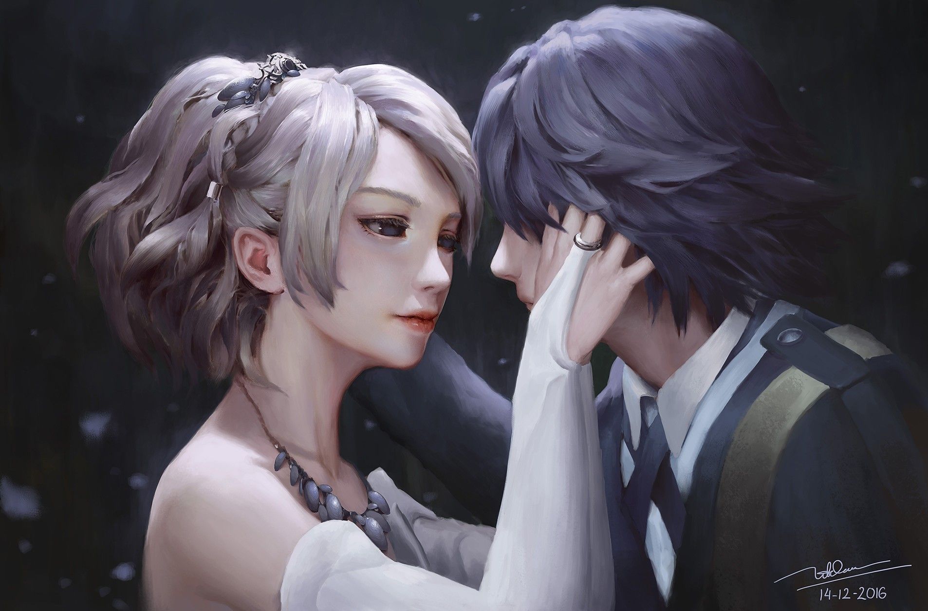 fondo de pantalla lunafreya,cabello,interacción,anime,frio,cg artwork