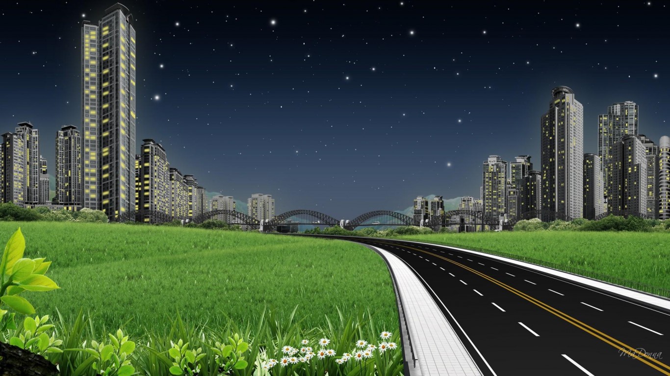wallpaper jalan raya,metropolitan area,natural landscape,nature,sky,green