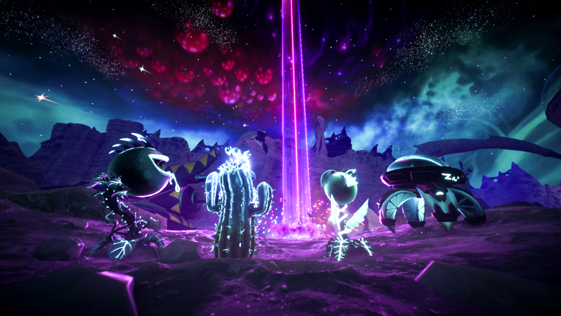 pvz gw2 wallpaper,action adventure game,purple,graphic design,cg artwork,space