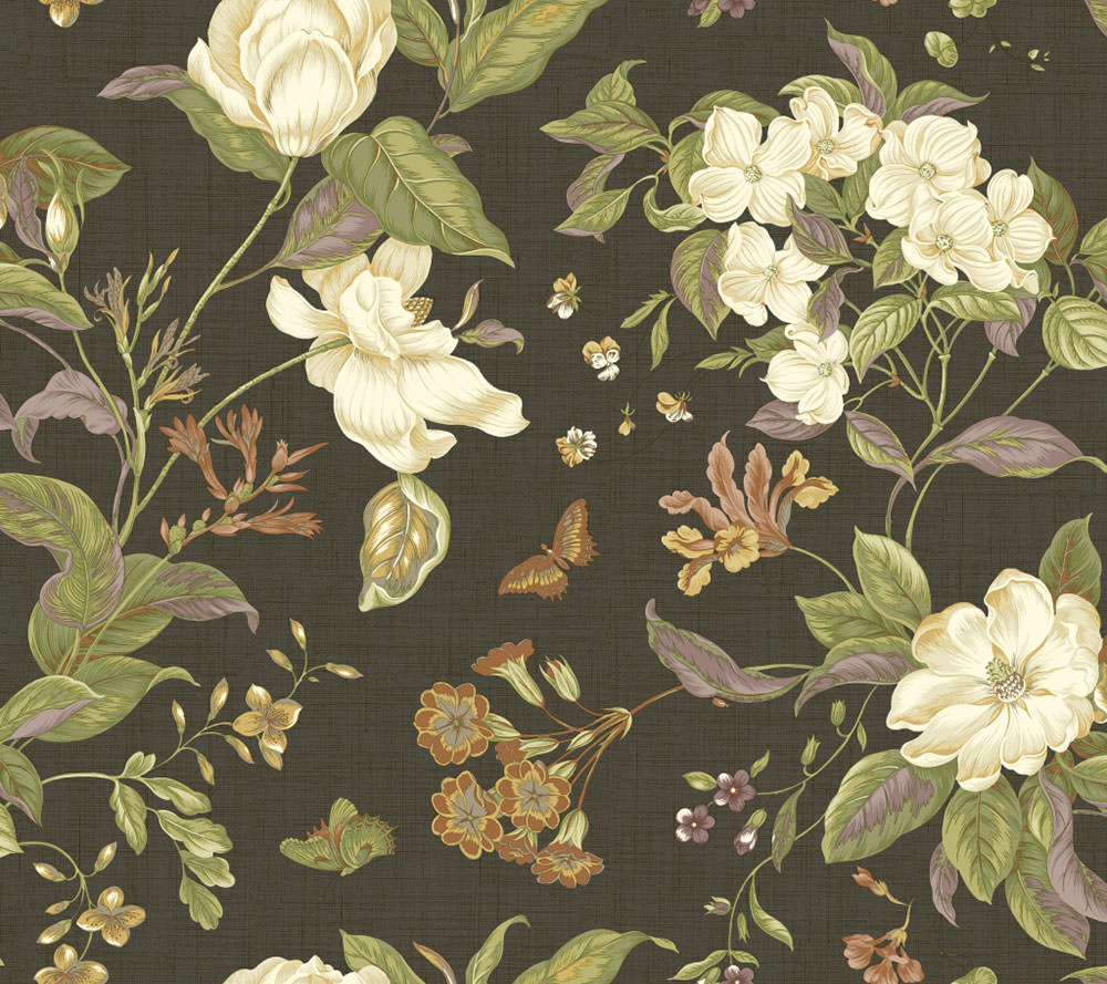 Striped Waverly Black Floral Fabric WallpaperUse