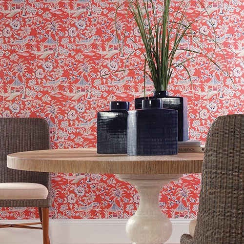 ashford tropics wallpaper,red,wallpaper,wall,furniture,orange