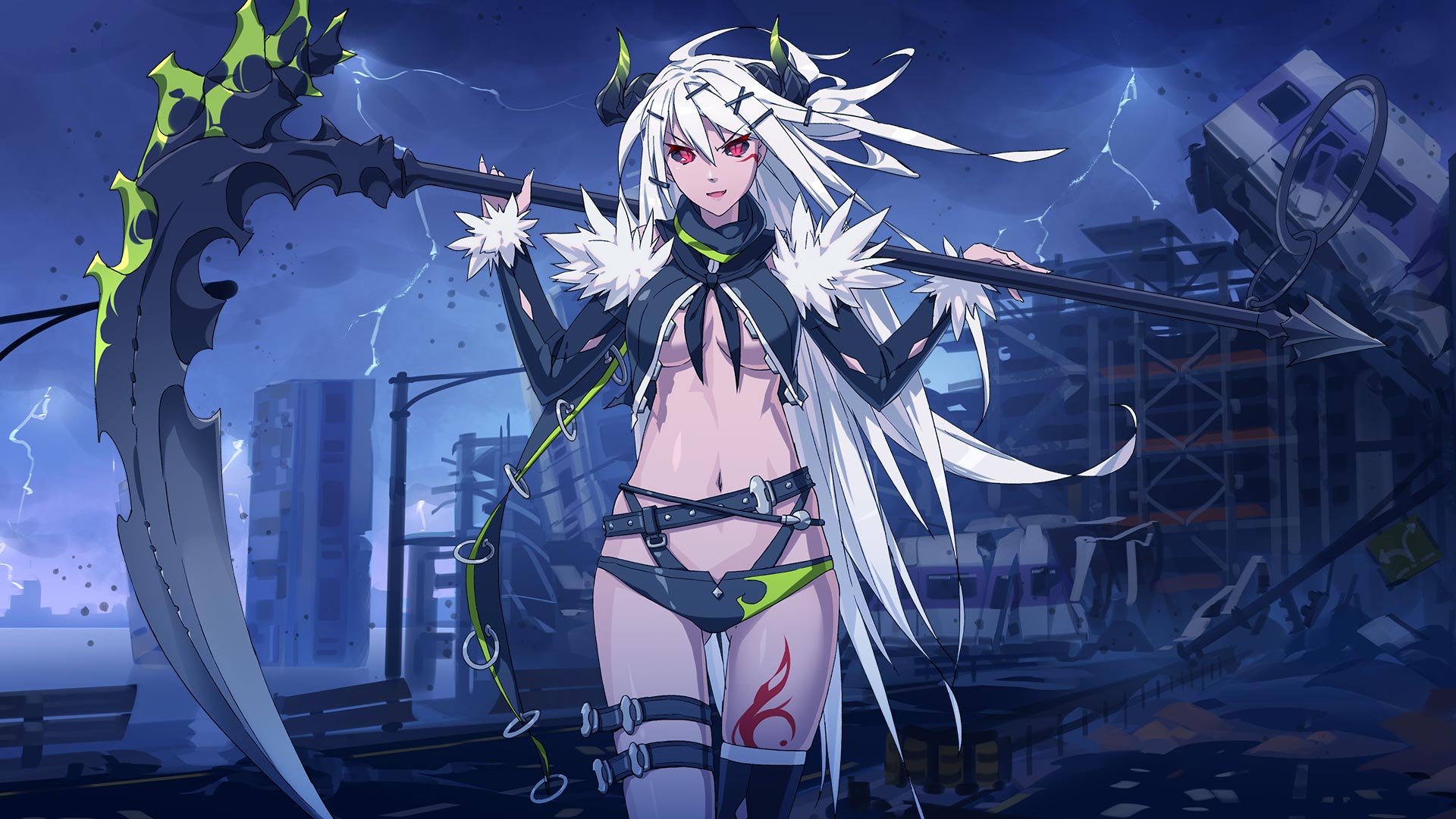 soul worker wallpaper,anime,cg artwork,sky,black hair,games