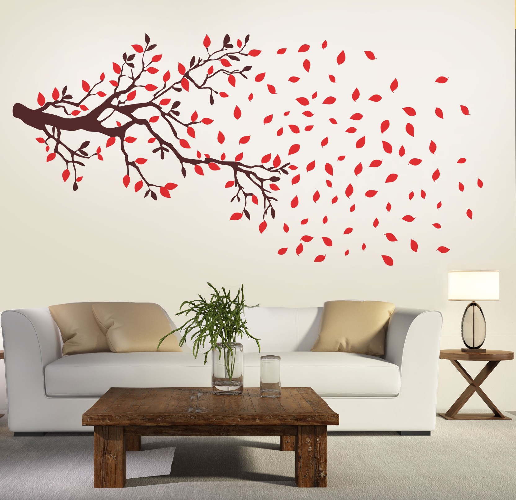 침실 벽 인도 벽지,벽 스티커,잎,벽,나무,방