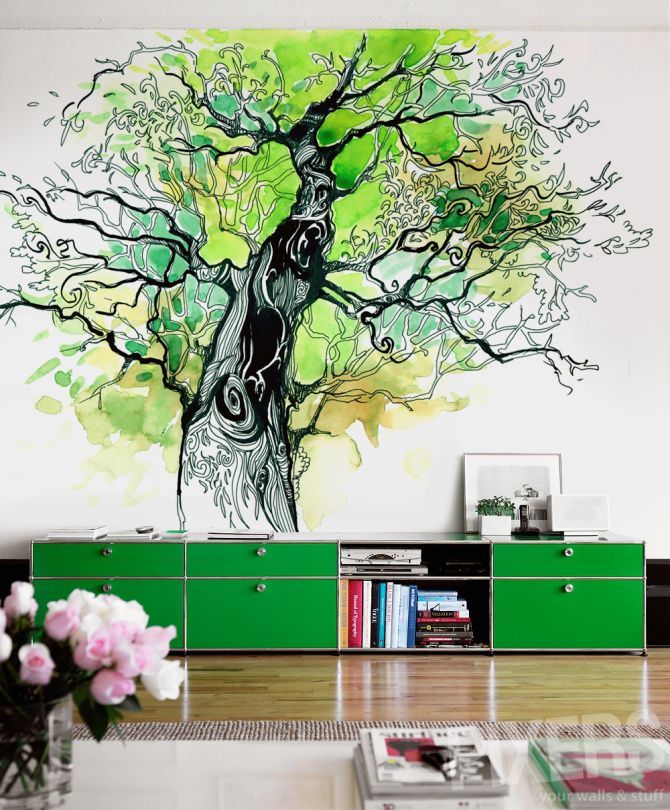 침실 벽 인도 벽지,초록,나무,벽,관엽 식물,식물