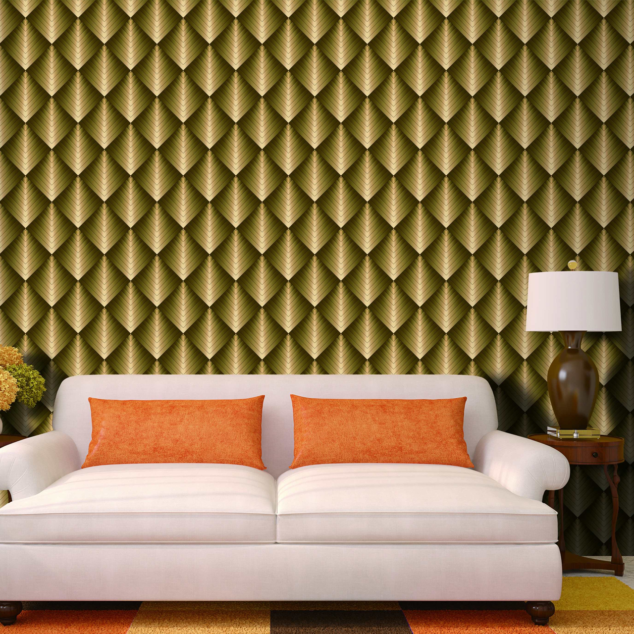 インドの寝室の壁の壁紙,壁,壁紙,オレンジ,インテリア・デザイン,ルーム