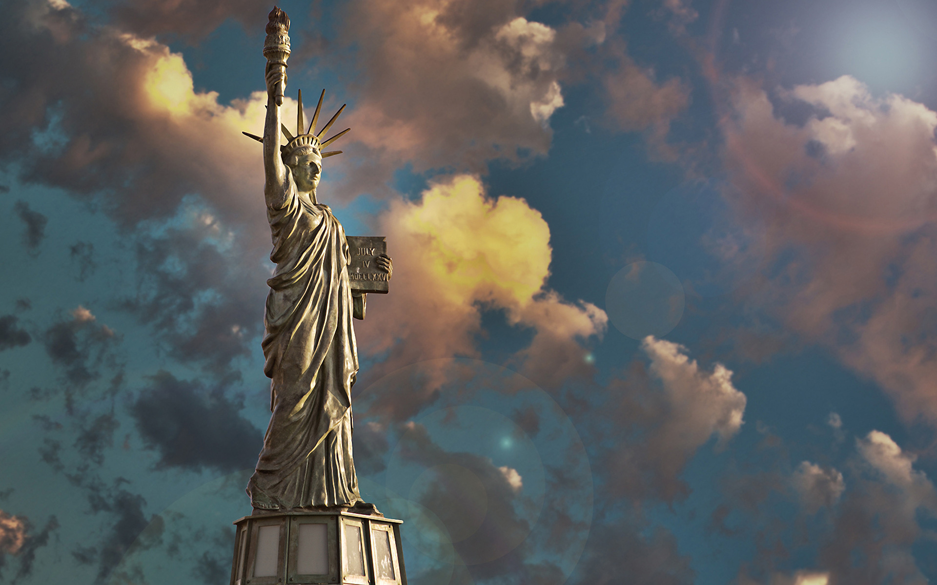 statue of liberty hd wallpaper,sky,landmark,cloud,tower,spire