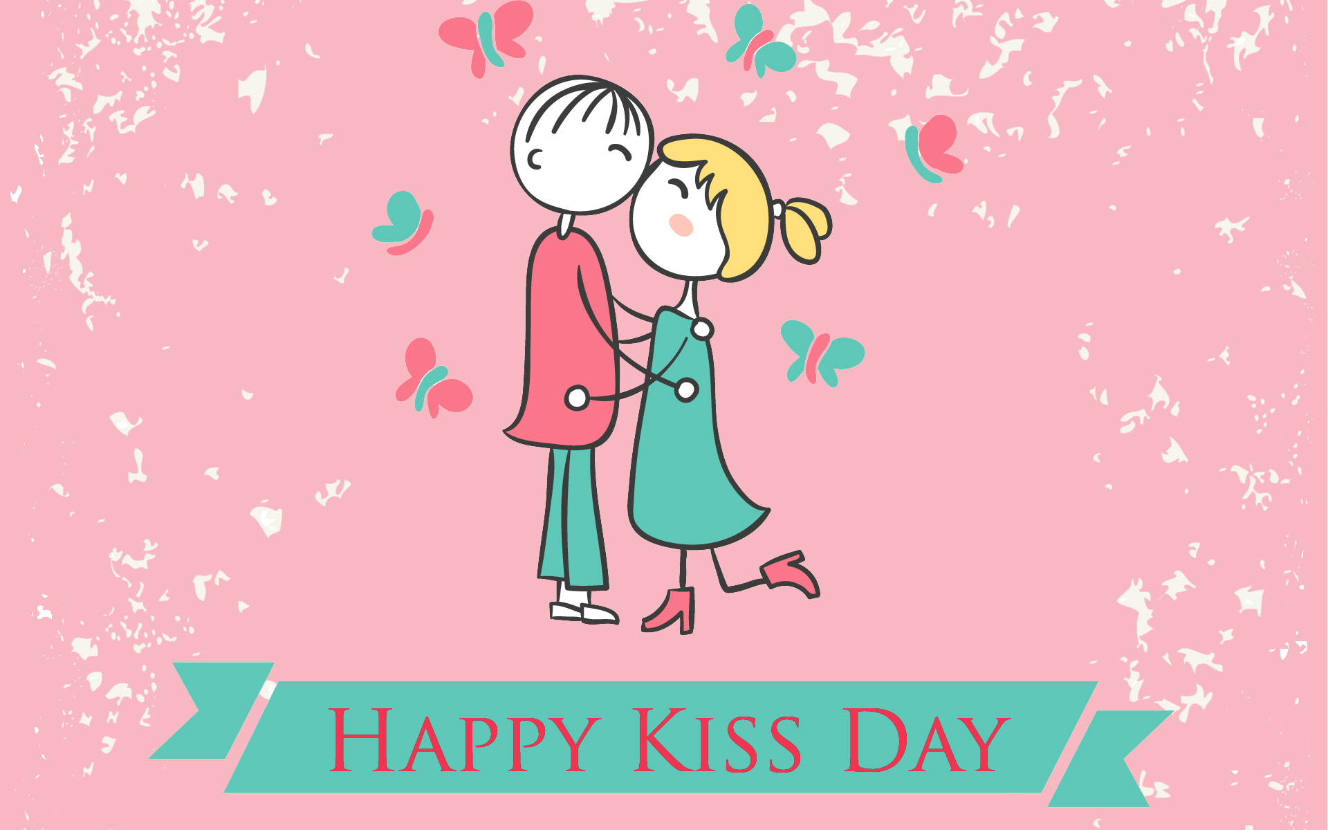 happy kiss day beautiful wallpapers,cartoon,pink,text,illustration,love
