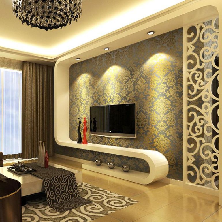 wallpaper designs for tv unit,living room,room,interior design,wall,furniture
