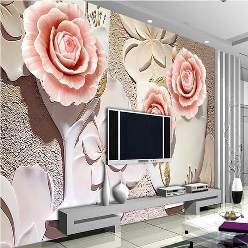 wallpaper designs for tv unit,wallpaper,wall,living room,room,pink