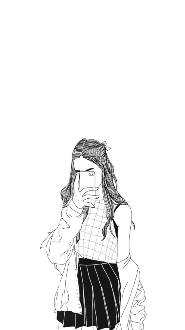 girl iphone wallpaper tumblr,white,drawing,sketch,black and white,fashion illustration