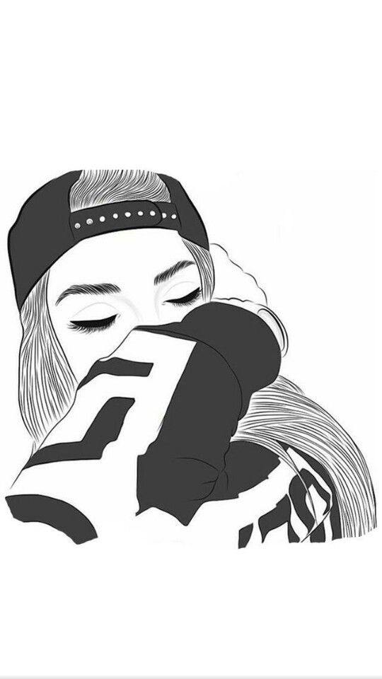 girl iphone wallpaper tumblr,white,illustration,cartoon,black and white,cap