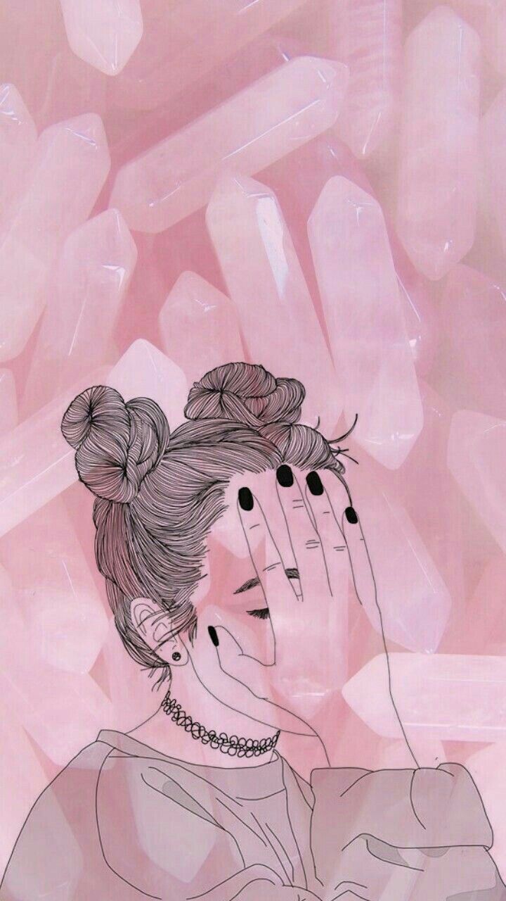 girl iphone wallpaper tumblr,pink,drawing,illustration,art,sketch
