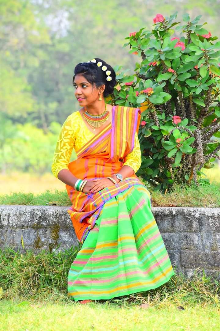 santali photo wallpaper,clothing,yellow,sari,peach,photo shoot