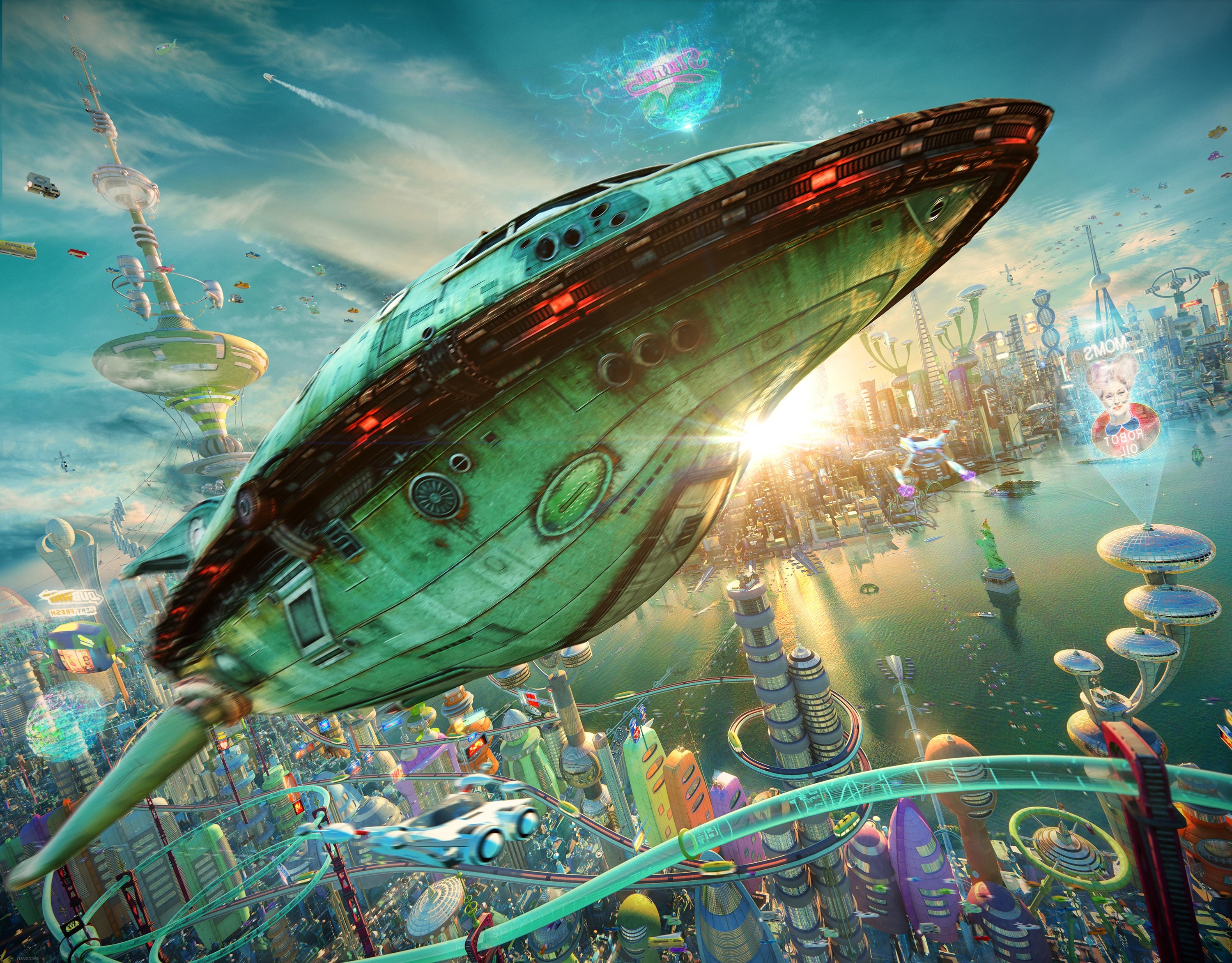 planet express wallpaper,illustration,airship,vehicle,space,games