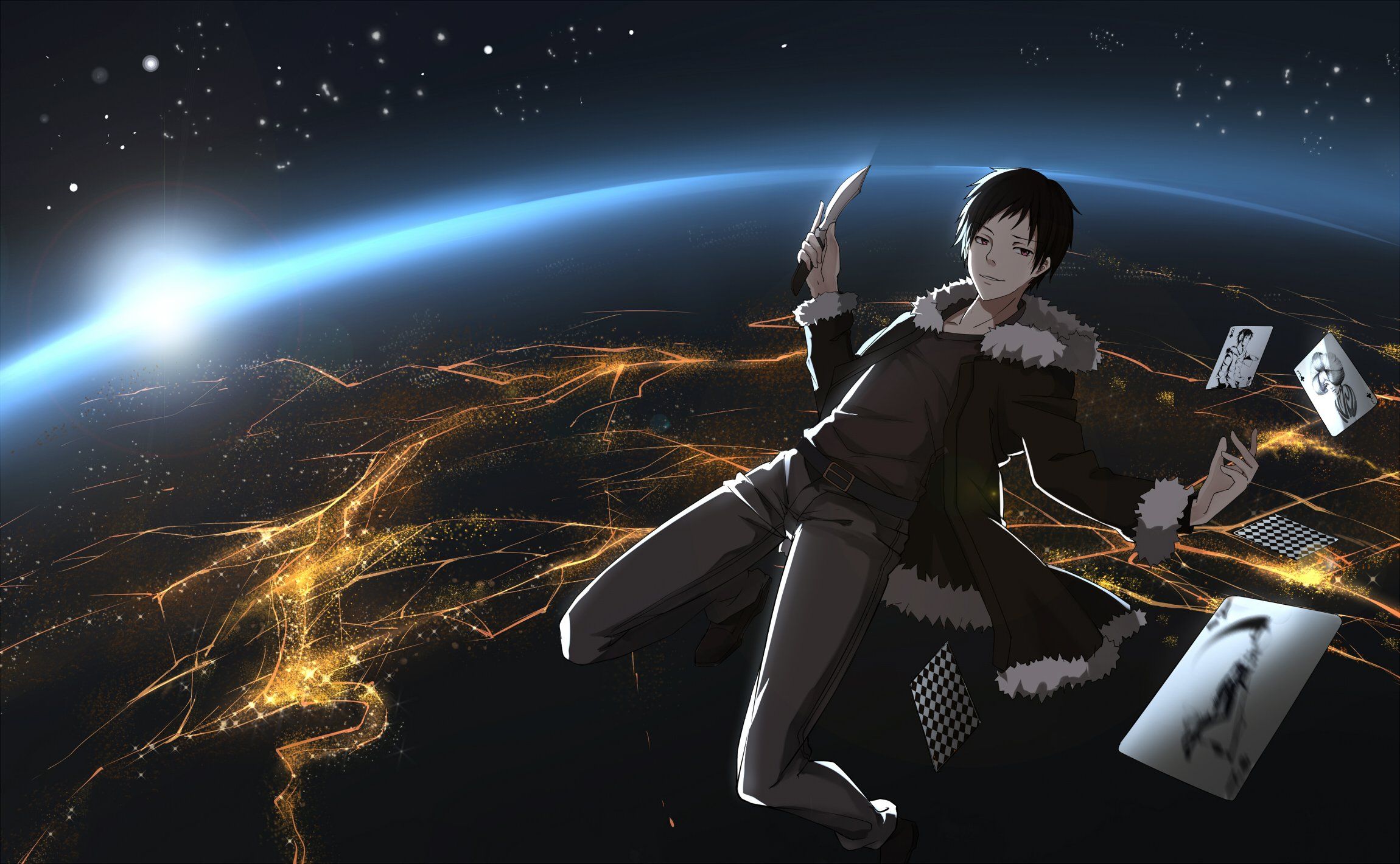 izaya wallpaper,cg artwork,anime,space,illustration,fictional character