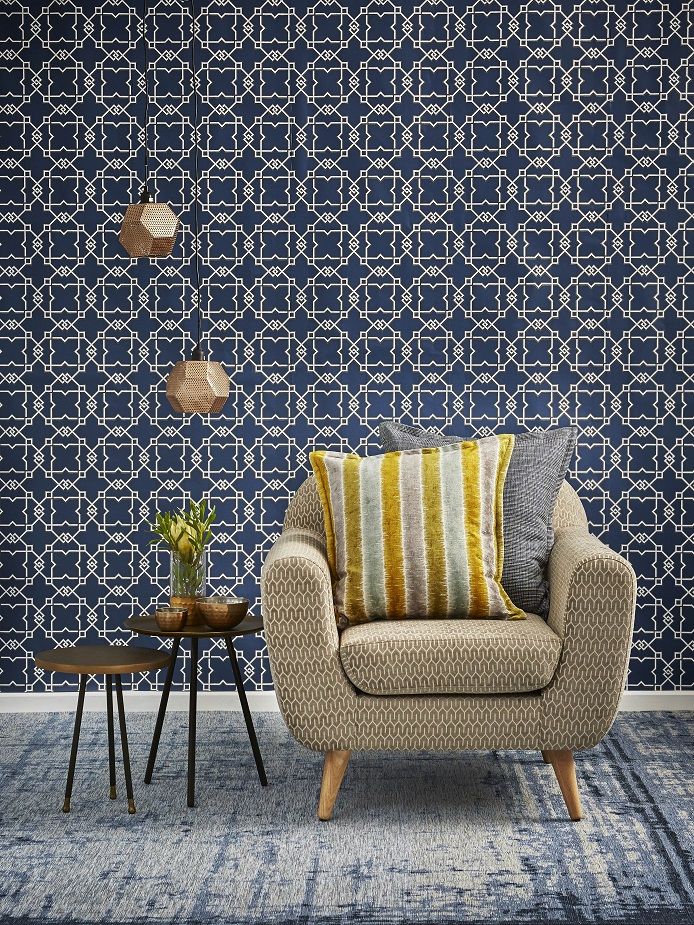 hertex wallpaper,wallpaper,blue,wall,furniture,living room