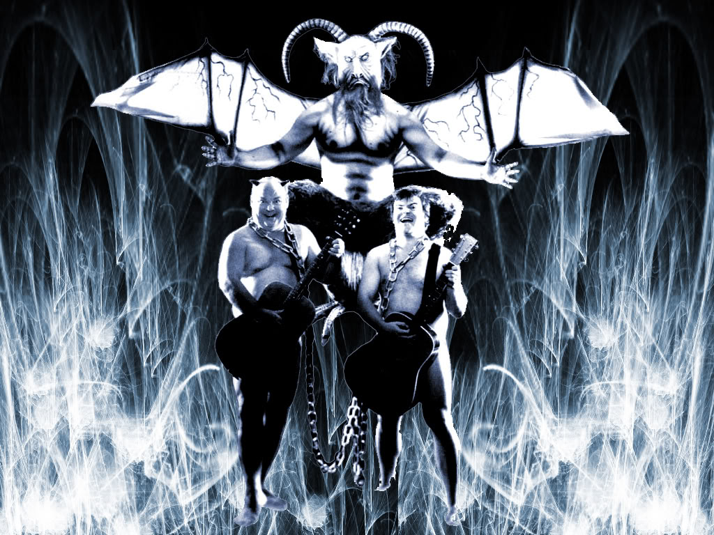 tenacious d wallpaper,fictional character,graphic design,illustration,black and white,demon