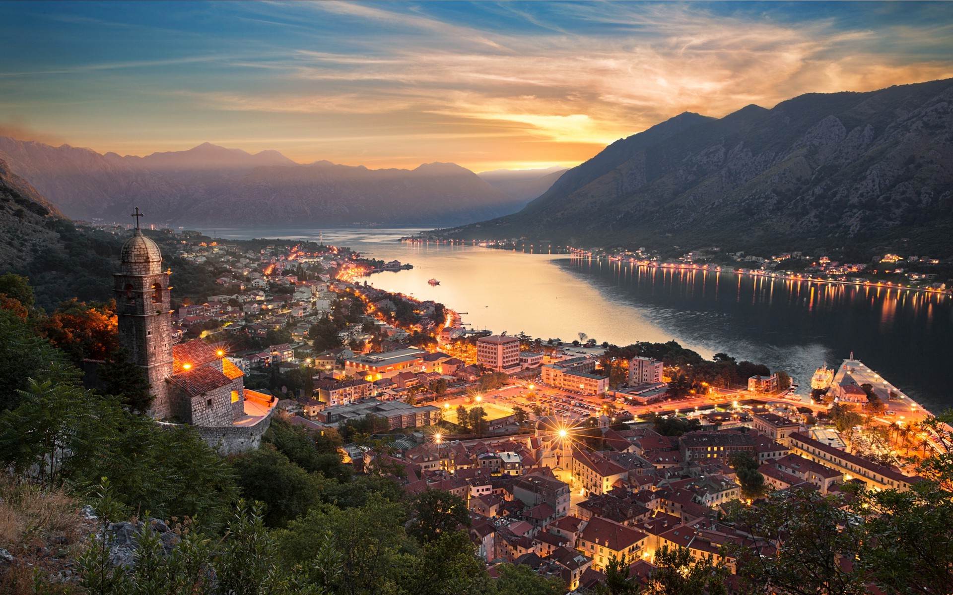 carta da parati del montenegro,natura,paesaggio naturale,cielo,sera,cittadina