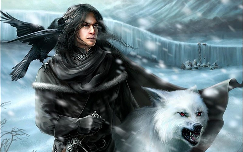 jon snow and ghost wallpaper,wolf,fictional character,cg artwork,canidae,illustration