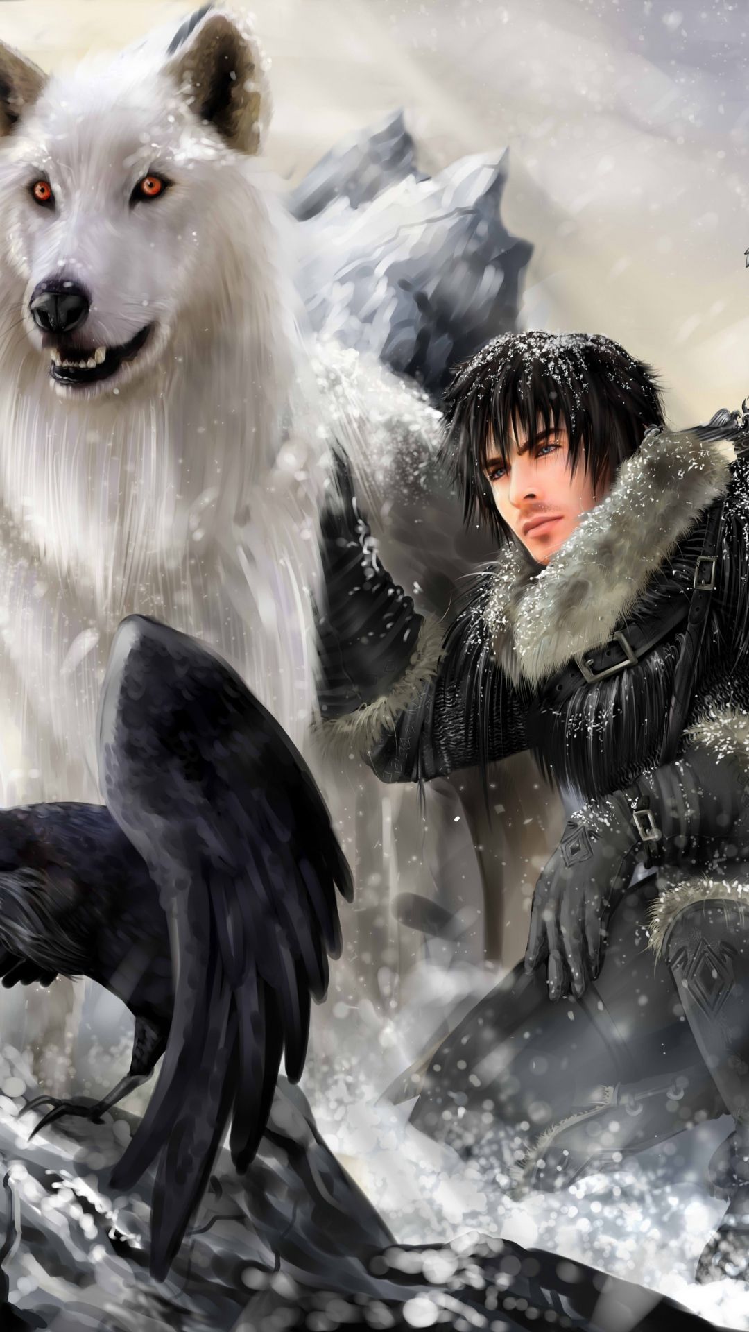 jon snow and ghost wallpaper,canidae,wolf,mythology,cg artwork,illustration