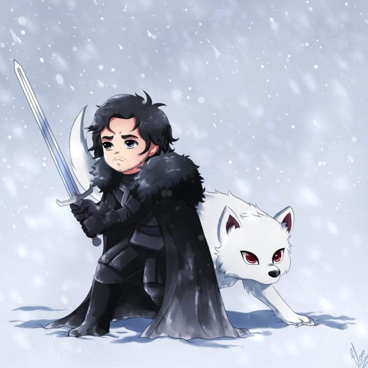jon snow and ghost wallpaper,cartoon,illustration,black hair,anime,fictional character