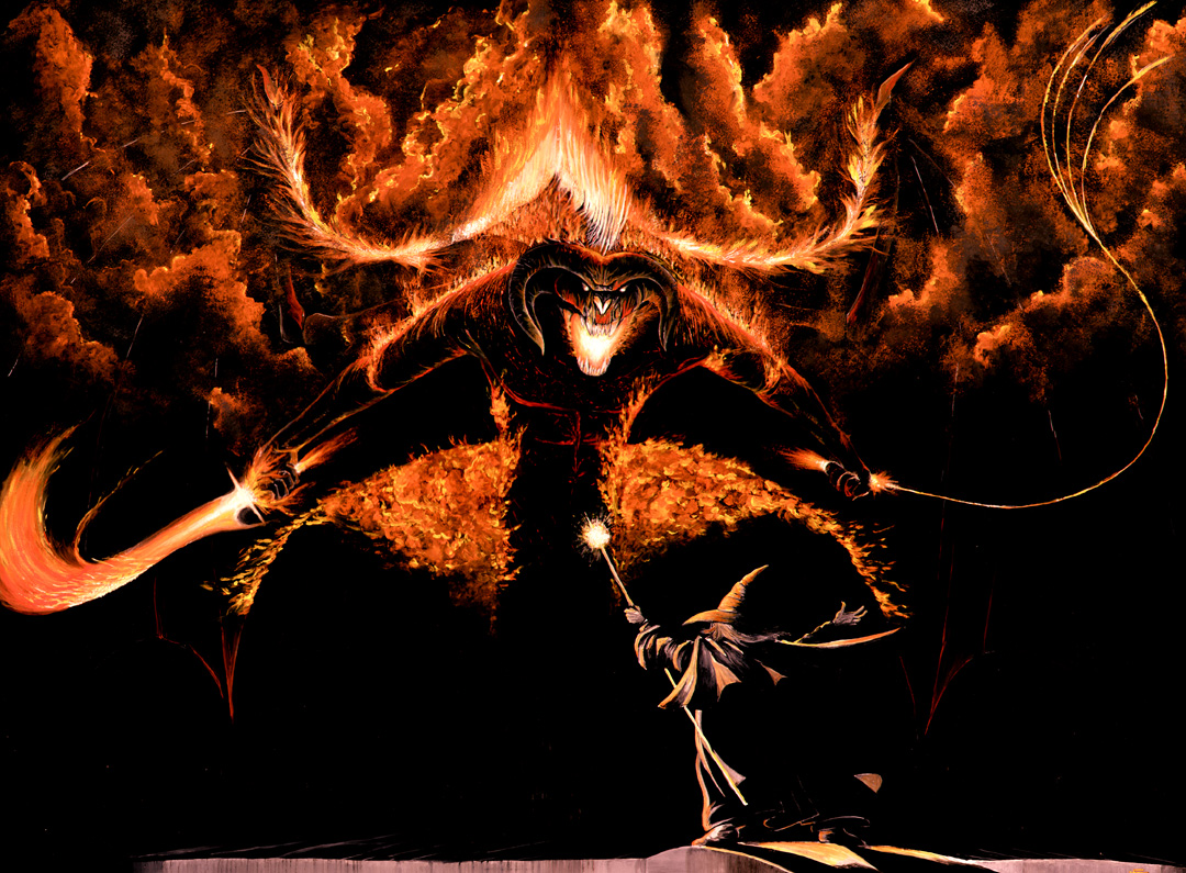 balrog wallpaper,cg artwork,demon,fictional character,heat,mythology